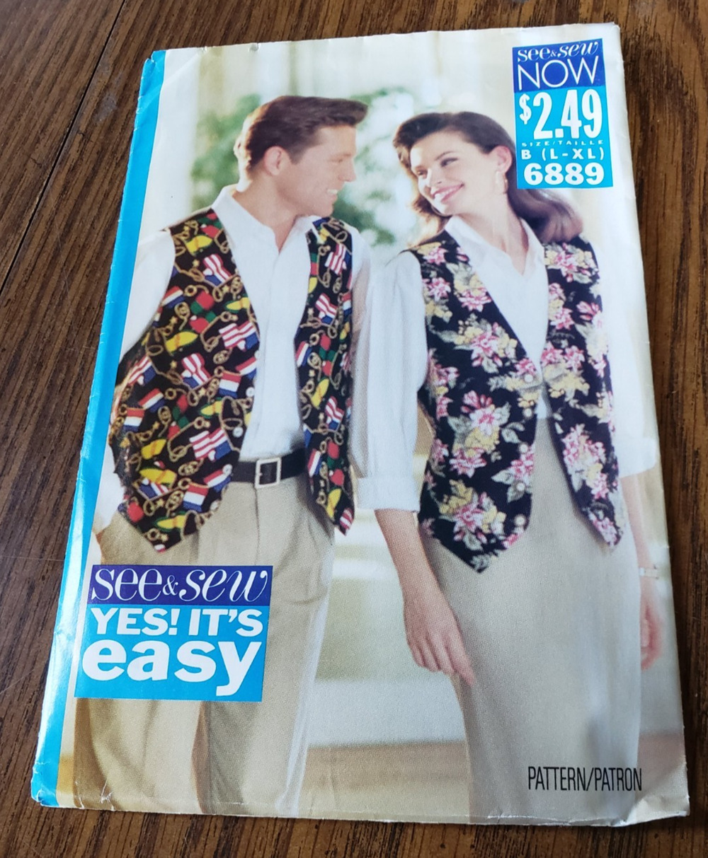 Butterick See Sew 6889 Sewing Pattern His & Hers Vests Size L-XL Uncut